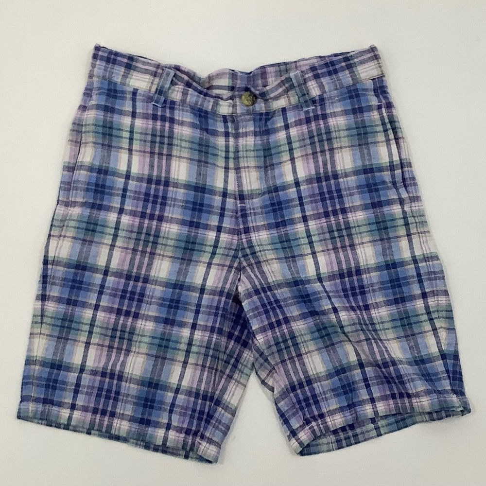 Janie and Jack Shorts Boys 10 Plaid Blue Pink White Green